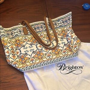 Brighton Multicolor Floral Tote with Brown Handles
